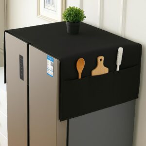ALPHESTIA Double Door Fridge Top Cover – Waterproof, Dustproof Refrigerator Cover with 6 Utility Storage Pockets – Durable Nylon Protective Fridge Cover for Double Door Refrigerators (BLACK, GENERAL)