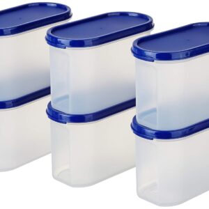 Amazon Brand – Solimo Modular Plastic Storage Container With Airtight Lid | BPA-Free Plastic | Microwave Safe | Dishwasher Safe | 1.2 Litres | Set of 6 (Blue)