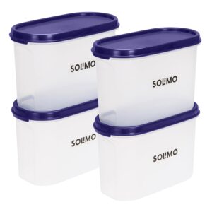 Amazon Brand – Solimo Modular Plastic Storage Containers with Lid | Airtight | BPA-Free | Set of 4 | 1.2 L (Blue)