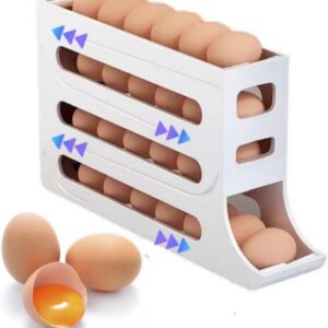 Automatic Rolling Egg Storage For Refrigerator, Fridge Organizer, Space Saving Refrigerator Egg Holder For Fridge ,Holds 28 Egg Storage，for Refrigerator,Kitchen,Cabinets,Tabl (White)