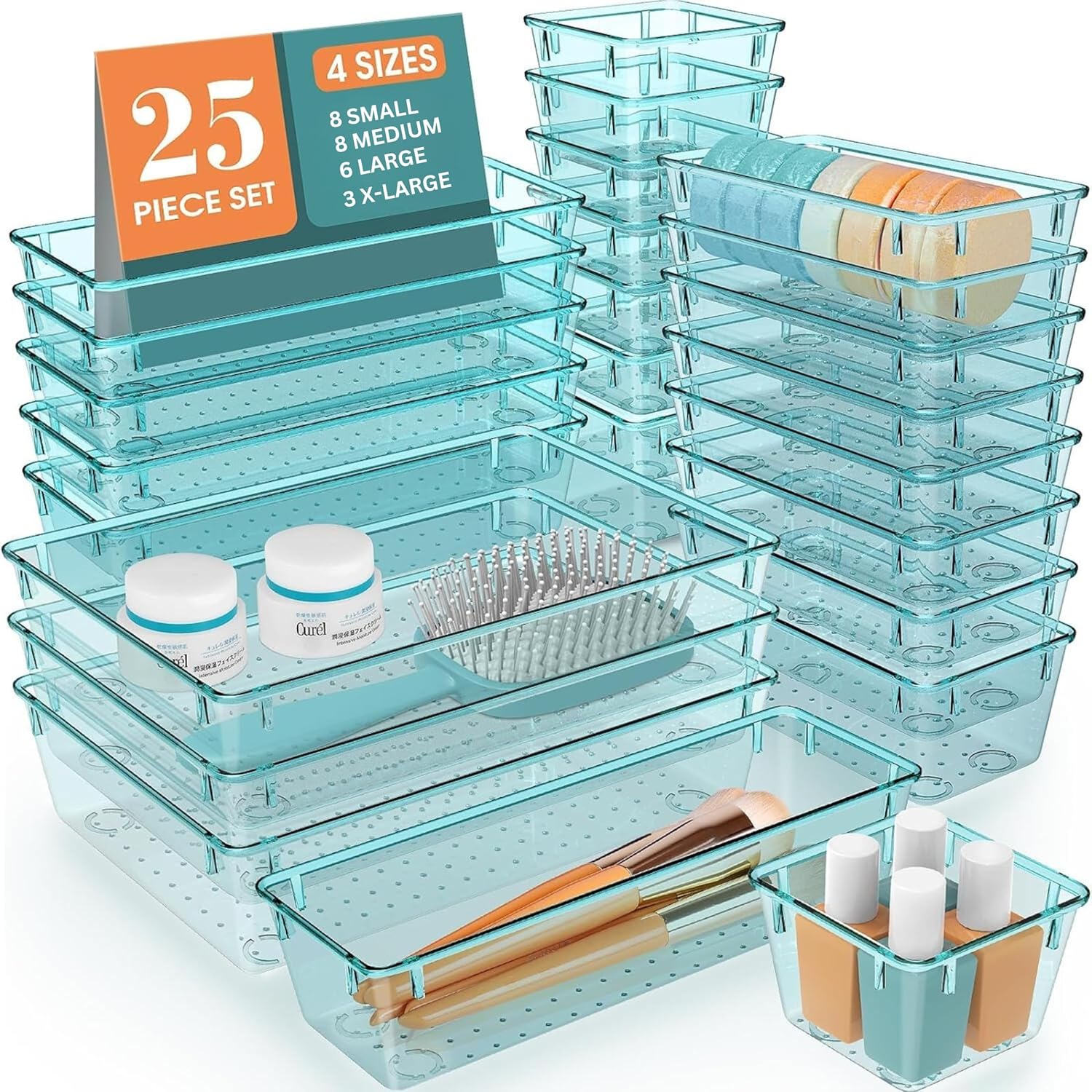 Boniry Drawer Storage Organizer | Drawer Organizer Trays Set Clear Plastic Storage Bins Bathroom Tray Dividers Acrylic Organizer | Dressing Table Organizer (Sea Blue, 25 Pcs) Boniry Drawer Storage Organizer | Drawer Organizer Trays Set Clear Plastic Storage Bins Bathroom Tray Dividers Acrylic Organizer | Dressing Table Organizer (Sea Blue, 25 Pcs)