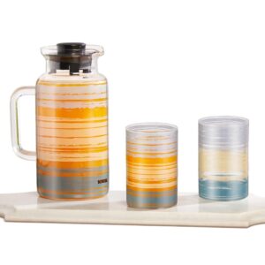 Borosil Artisan 1000ml Multipurpose Jug with 2 pc Medium (295 ml) Glass Set | 100% Borosilicate, Fridge & Freezer, Dishwasher Safe | Glass Jug with Tumbler | Transparent (Glance)