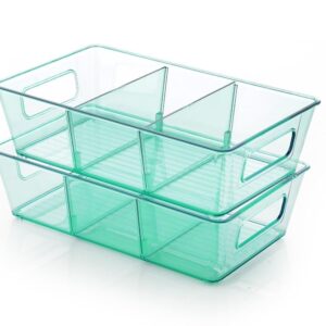Clazkit 3 Partition Transparent Plastic Fridge Storage organizer box for food storage in Fridge, Freezer, Kitchen Cabinet, Pantry Organization, BPA Free – Pack of 2