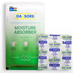 DAVSORB Dehumidifier Room Moisture Absorber, Pack of 5-50gm Medium Size Sachets (5×50=250gm) for Home, Cars, Electronic items, Wardrobe & Shoe Racks; Fights Excess Moisture & Prevents Mould & Fungus