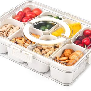Divided Fridge Storage Boxes With 8 Serving Veggie Tray with Lid & Handle, Fridge Organizer with Removable Compartment, Fridge Storage Containers, Pantry Organizer Kitchen Accessories, 1 Piece
