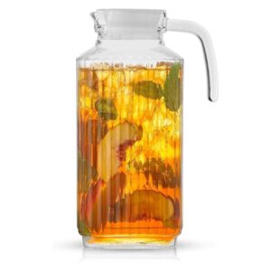 Glass Water Jug, Glass Fridge Pitcher with Lid and Easy to use Fridge Jug Great for Lemonade, Iced Tea, Milk, Cocktails and Liquids | Beverage Serveware, Storage Container, Juice Container