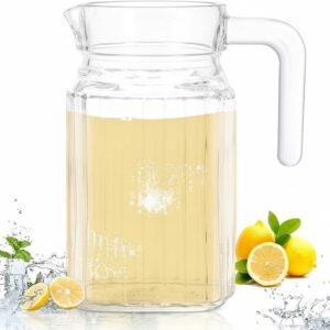 Glass Water Jug Pitcher, 500 Ml, Set of 1, Square Ribbed Design Beverage Carafe for Water, Iced Tea, Lemonade, Juice, Milk, Cocktail, Mocktails, Heat-Resistant, Fridge Safe (Without Lid)