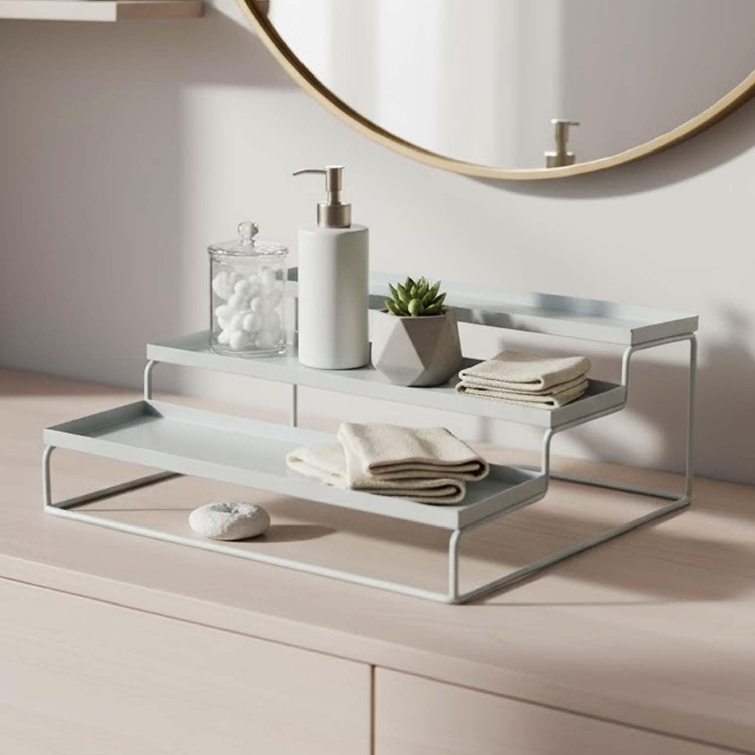 Go Hooked Kitchen 3-Tier Step Standing rack Kitchen Spice Bottle Rack Utensil Holder Food Storage Organizer for Cabinet Cupboard Pantry Shelf Bathroom organizer Rack (White, Pack of 1) Go Hooked Kitchen 3-Tier Step Standing rack Kitchen Spice Bottle Rack Utensil Holder Food Storage Organizer for Cabinet Cupboard Pantry Shelf Bathroom organizer Rack (White, Pack of 1)