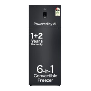 Godrej 472L 2 Star, 1+2 Years Warranty, AI Tech, 6-In-1 Convertible Freezer, 95%+ Food Surface Disinfection, Inverter Frost Free Double Door Refrigerator (RF EON 474B RCI MT BK, Matt Black)