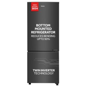 Haier 237 L, 2 Star, 8 In 1 Convertible, Twin Inverter Technology, Frost Free Double Door Bottom Mount Refrigerator (HRB-2872BGB-P Black, 2024 Model)