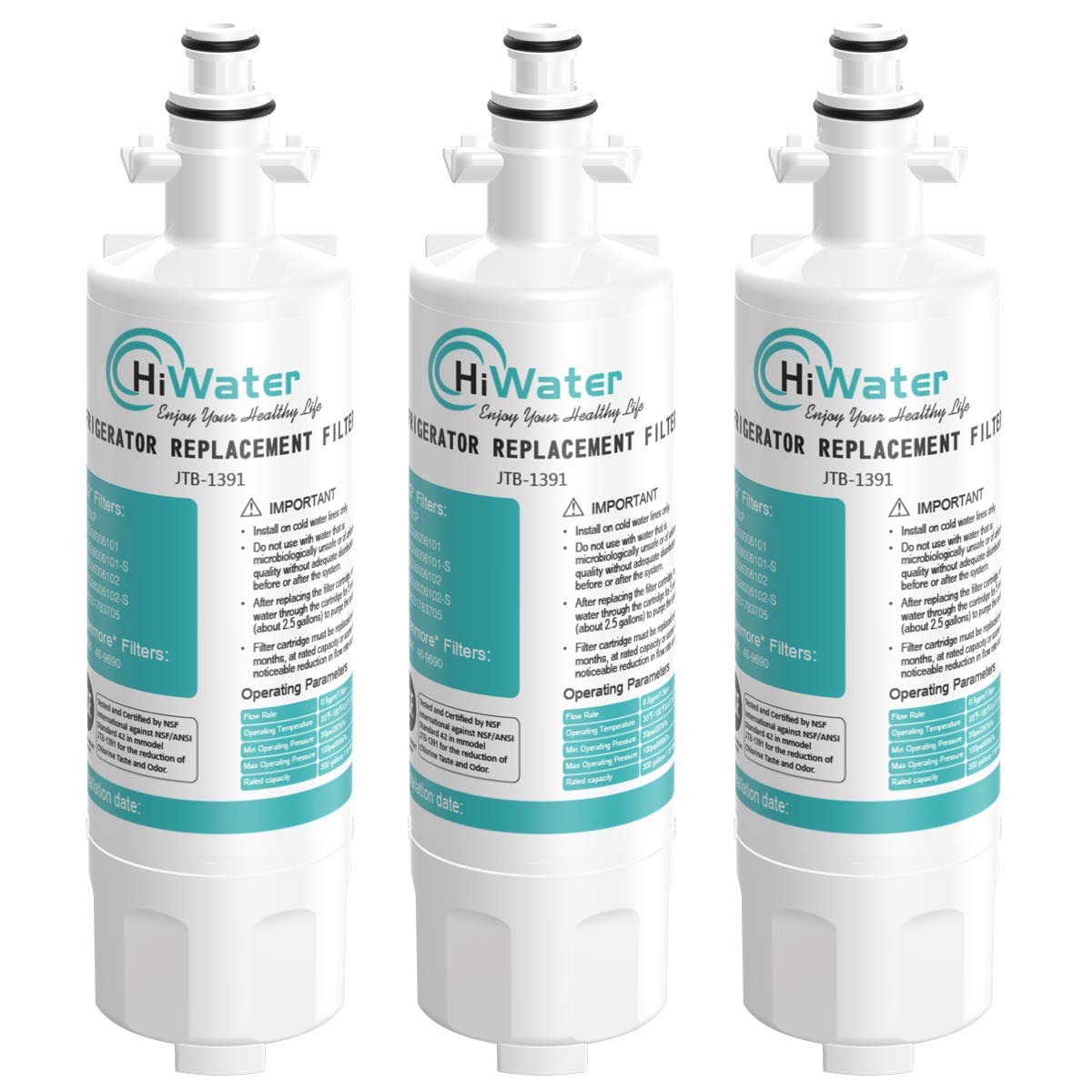HiWater LT700P Refrigerator Water Filter Replacement for ADQ36006101 LG LT700P, KENMORE 469690, 9690, ADQ36006102 lfx21976st WSL-3 LT700PC LFXC24726D LFXS29766S Pack of 3 HiWater LT700P Refrigerator Water Filter Replacement for ADQ36006101 LG LT700P, KENMORE 469690, 9690, ADQ36006102 lfx21976st WSL-3 LT700PC LFXC24726D LFXS29766S Pack of 3