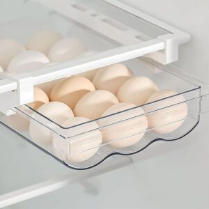 House of Quirk Egg Drawer for Refrigerator, Snap-on 18 Egg Holder for Refrige, Pull-Out Egg Shelf Drawers, Fit for Fridge Shelf Under (Transparent)