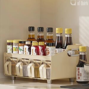 House of Quirk Kitchen Accessories Organizer Set – Condiment Rack Holder, Countertop, Tabletop Household Floating Shelves , Seasoning Jar & Spice Racks, Chopping Board & Knife Storage (Beige)