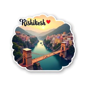 Indian City Rishikesh Theme Souvenir Wooden Fridge Magnet for Refrigerator – Gujarat Printed Fridge Magnet for Kitchen & Home Decor | Perfect Souvenir Gift | Size 3×3 Inches | Pack of 1