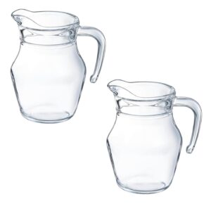 IndusBay® Pack of 2, 500 ML Glass Jug Fridge Door Pitcher for Breakfast Milk Orange Juice Beverages Water Carafe Small Jugs Iced Tea Fruit Drink for Home Kitchen (Without Lid)