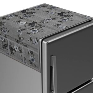 Kuber Industries Floral Print Fridge Cover With Side Pockets|Fridge Top Cover|Refrigerator Cover|Washable Cotton Material|6 Utility Pockets (Grey)