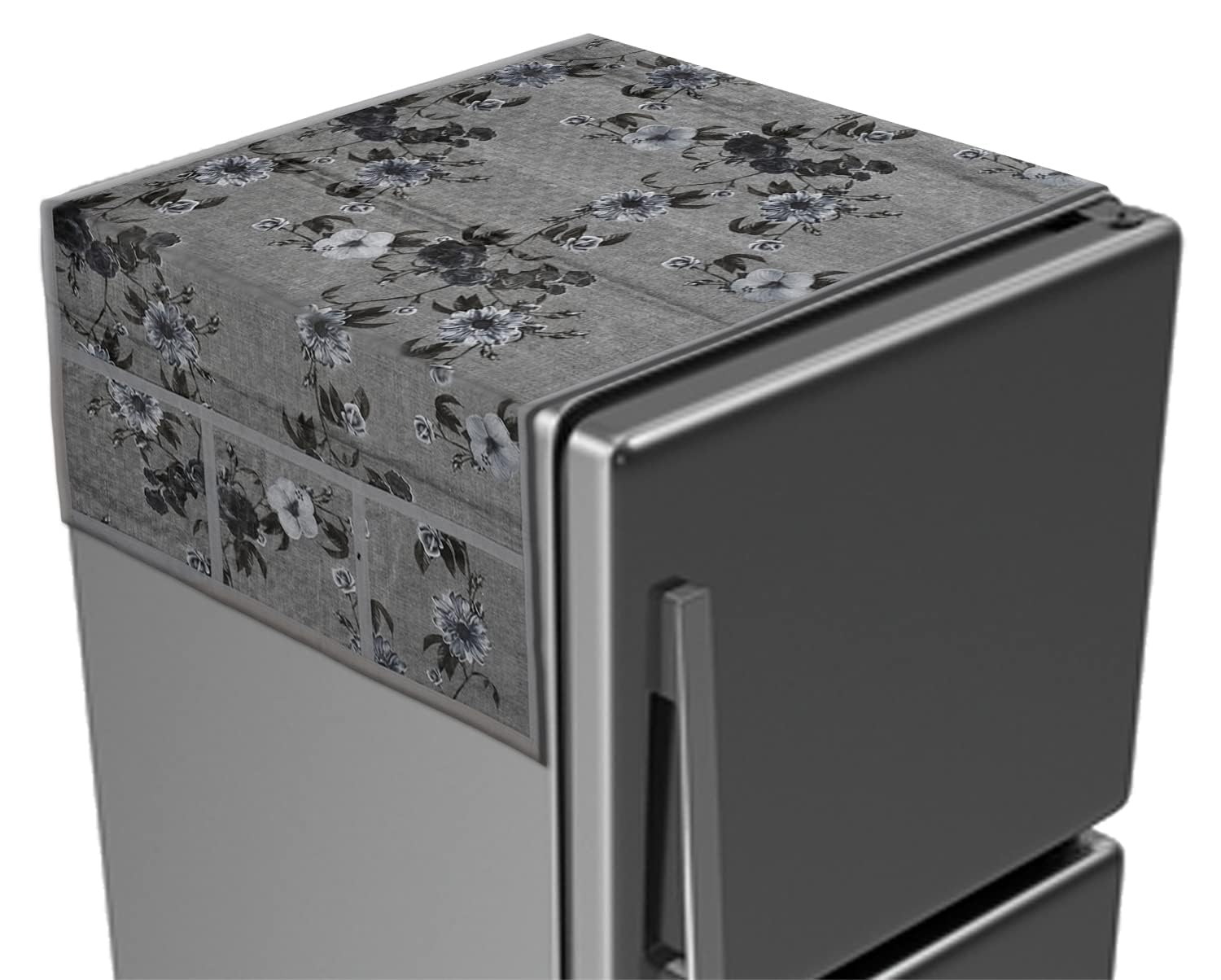 Kuber Industries Floral Print Fridge Cover With Side Pockets|Fridge Top Cover|Refrigerator Cover|Washable Cotton Material|6 Utility Pockets (Grey) Kuber Industries Floral Print Fridge Cover With Side Pockets|Fridge Top Cover|Refrigerator Cover|Washable Cotton Material|6 Utility Pockets (Grey)