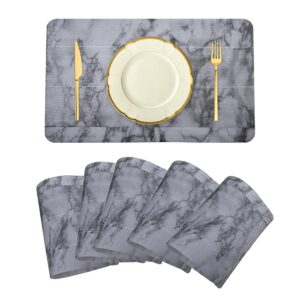 Kuber Industries Placemat | PVC Anti-Slip Table Mat Set | Placemats for Kitchen Table | Dining Table Placemats | Marble Placemat | 6 Piece Set | Gray