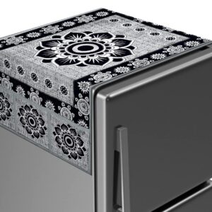 Kuber Industries Rangoli Print Cotton Fridge Top Cover with 6 Utility Side Pockets (Black)