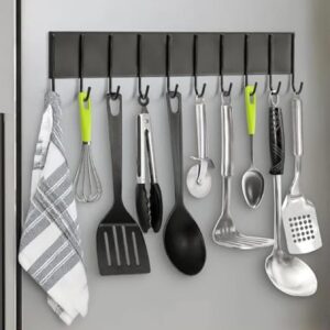 MosQuick® Magnetic Hooks for Hanging for Fridge Side Storage Metal Hooks for Washing Machine, Microwave Oven, Fridge Magnet Towel Holder Cup Holder Organiser for Kitchen Laundry Black (10 Hooks)