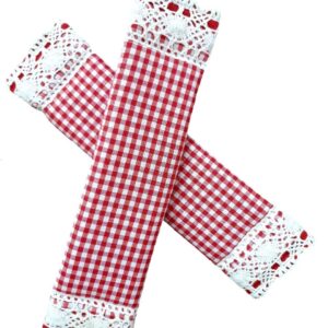 My Cup of Decor-Fridge Door Handle Cover (Set of 2) – 9″ x 6″ – Red Checks/Gingham with Crochet lace Detailing