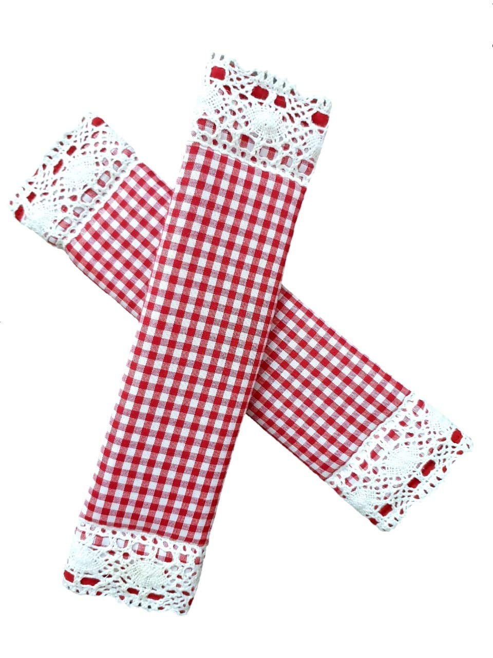 My Cup of Decor-Fridge Door Handle Cover (Set of 2) – 9″ x 6″ – Red Checks/Gingham with Crochet lace Detailing My Cup of Decor-Fridge Door Handle Cover (Set of 2) – 9″ x 6″ – Red Checks/Gingham with Crochet lace Detailing