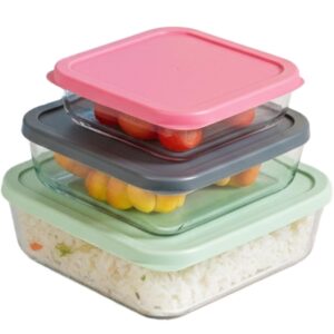 Nestasia Glass Containers for Fridge Storage Set of 3 (S-650ml, M-1150ml, L-1950ml) – Transparent Nested Design Glass Container with Lid, Microwave, Dishwasher & Refrigerator Safe
