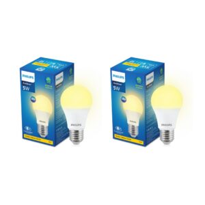 Philips 5-watt LED Bulb | AceSaver LED Bulb | Base: E27 Light Bulb for Home | Warm White, Pack of 2