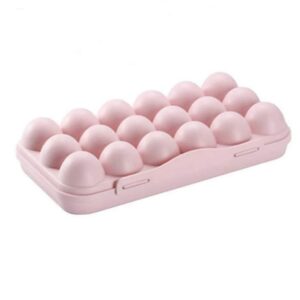 Plastic BPA-free Food Grade Egg Storage Box Platter Container Holder Tray for Fridge with Lid and 1.5 Dozen 18Grids, Rectangular, White
