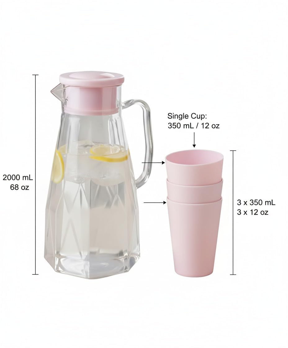 Plastic Water Jug Set with 4 Matching Glasses | 1.5 Litre BPA-Free Fridge Jug with Lid | Durable & Lightweight Water Serving Set for Home, Kitchen & Dining (Pink) Plastic Water Jug Set with 4 Matching Glasses | 1.5 Litre BPA-Free Fridge Jug with Lid | Durable & Lightweight Water Serving Set for Home, Kitchen & Dining (Pink)