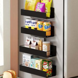 Primeway® Magnetic Organiser Pack of 4 Racks for Kitchen Storage | Moveable Strong Magnet | Floating Fridge Organizer for Jars & Bottles | Space Savers Shelf for Refrigerator | 27×8.6×7.6 cm | Black