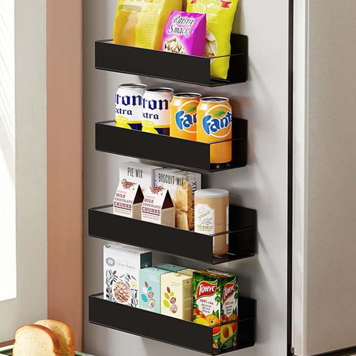 Primeway® Magnetic Organiser Pack of 4 Racks for Kitchen Storage | Moveable Strong Magnet | Floating Fridge Organizer for Jars & Bottles | Space Savers Shelf for Refrigerator | 27×8.6×7.6 cm | Black Primeway® Magnetic Organiser Pack of 4 Racks for Kitchen Storage | Moveable Strong Magnet | Floating Fridge Organizer for Jars & Bottles | Space Savers Shelf for Refrigerator | 27×8.6×7.6 cm | Black