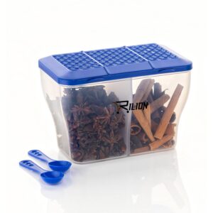 RILION Multipurpose Plastic 2 In 1 Fridge Storage Boxes Containers Masala Box for Kitchen, for Kitchen, Transparent Storage Containers Airtight Grocery, Cereal, Dry Fruits Dabba 1900 ML with 2 Spoons
