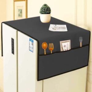 Refrigerator Double Door Waterproof, Dustproof, Protective Cover for Fridges with Extra Storage Space Nylon Top Cover with 6 Storage Pockets (170 x 65 cm) (Grey)