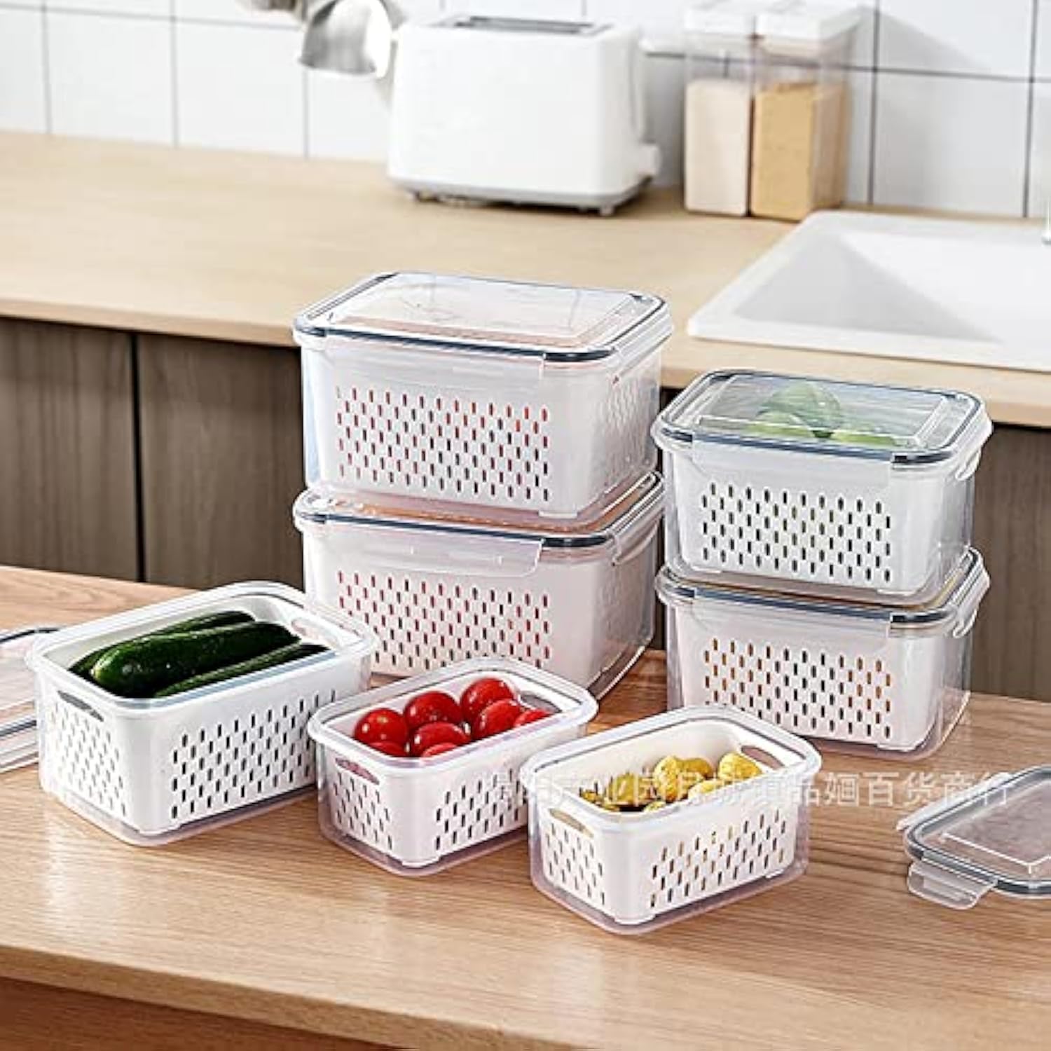 Refrigerator Storage Box | Fridge Fresh Kitchen Organizer | Vegetable Fruit Boxes | Drain Basket Kitchen Storage Containers With Lid Polypropylene & Silicone | Pack Of 4, White, 23 x 23 x 14 Cm Refrigerator Storage Box | Fridge Fresh Kitchen Organizer | Vegetable Fruit Boxes | Drain Basket Kitchen Storage Containers With Lid Polypropylene & Silicone | Pack Of 4, White, 23 x 23 x 14 Cm