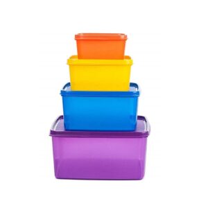 SIGNORA WARE Family Fresh Tab BPA Free Plastic Containers Set,Microwave & Freezer Safe,Airtight & Leakproof,Best For Kitchen & Outdoor Use(Multicolour,Setof4,2.5Ltr +1.2Ltr +500Ml +160Ml),Multicolor