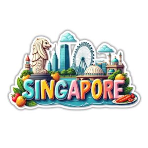 Singapore Country Theme Souvenir Wooden Fridge Magnet for Refrigerator – Singapore Printed Magnet for Office, Kitchen and Home Decor | Perfect Souvenir Gift | Pack of 1 | Size 3×3 Inchs