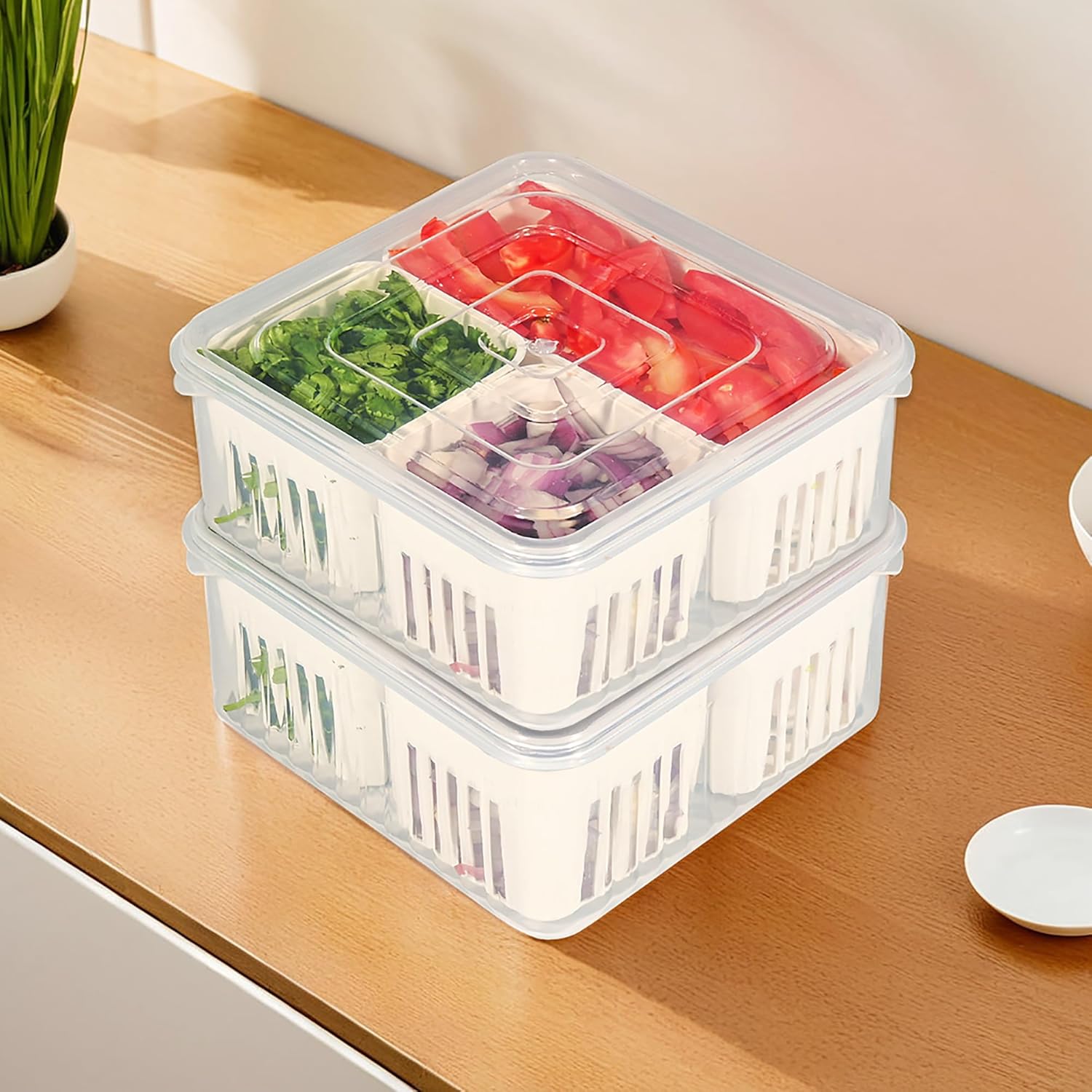 Urbane Home 6 Piece Fridge Organizers Storage Box Set | Chopped Vegetable & Grocery Container For Refrigerators | Drawer & Kitchen Accessories Items Box | Transparent White Urbane Home 6 Piece Fridge Organizers Storage Box Set | Chopped Vegetable & Grocery Container For Refrigerators | Drawer & Kitchen Accessories Items Box | Transparent White