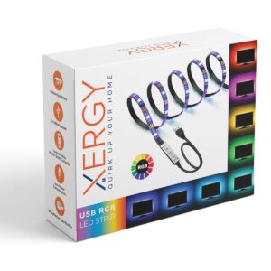 XERGY USB 5V Powered RGB LED Flexible Strip Light With Mini Controller (2 Meter for 32-49″ TV’s)