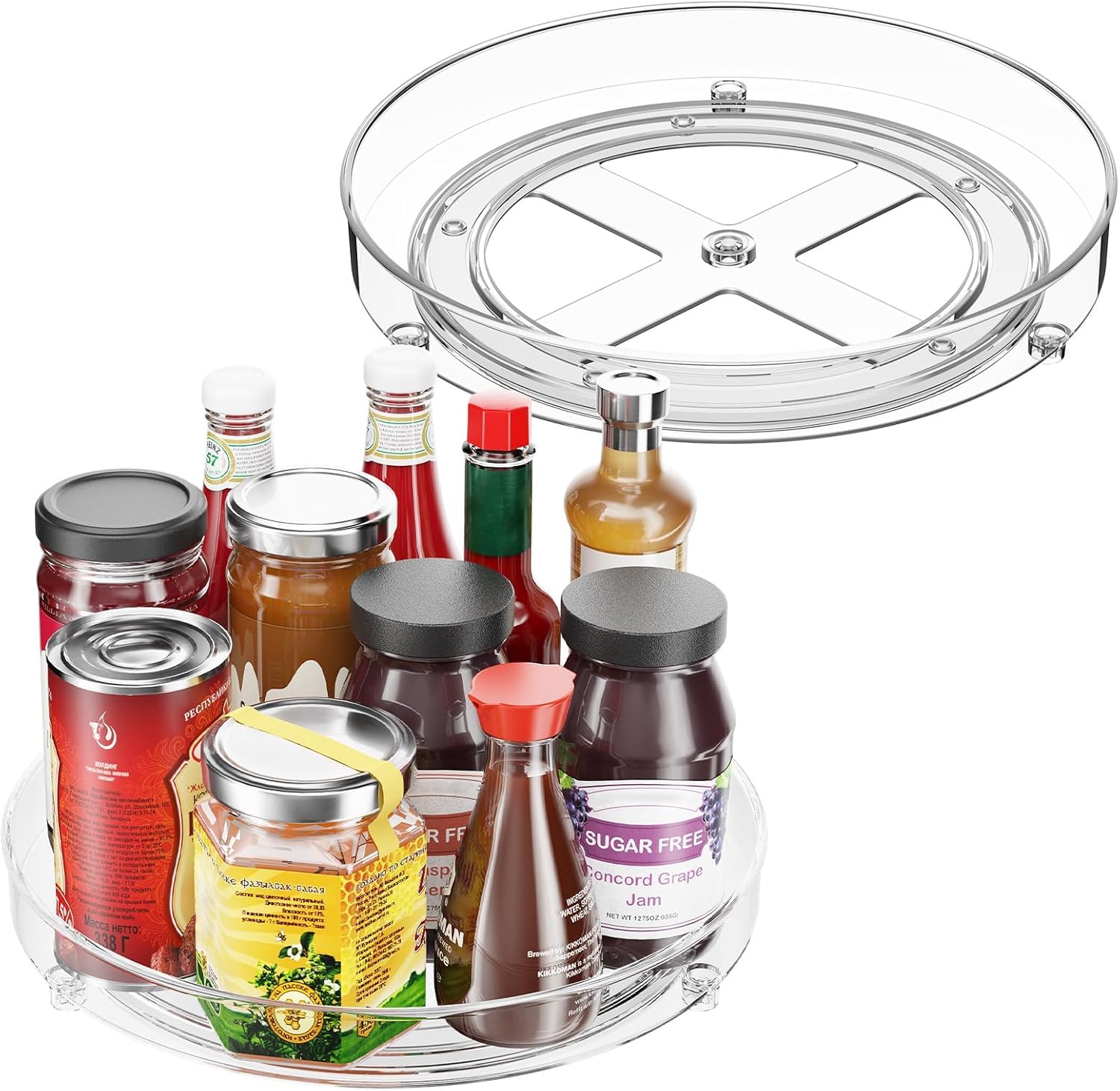 Xacton Clear Lazy Susan Turntable Organiser Tray | Transparent Acrylic Round Organisers | 360° Rotating Kitchen & Fridge, Bathroom & Makeup Storage Rack for Spices, Sauces, Jars & Bottles – 10 Inch Xacton Clear Lazy Susan Turntable Organiser Tray | Transparent Acrylic Round Organisers | 360° Rotating Kitchen & Fridge, Bathroom & Makeup Storage Rack for Spices, Sauces, Jars & Bottles – 10 Inch